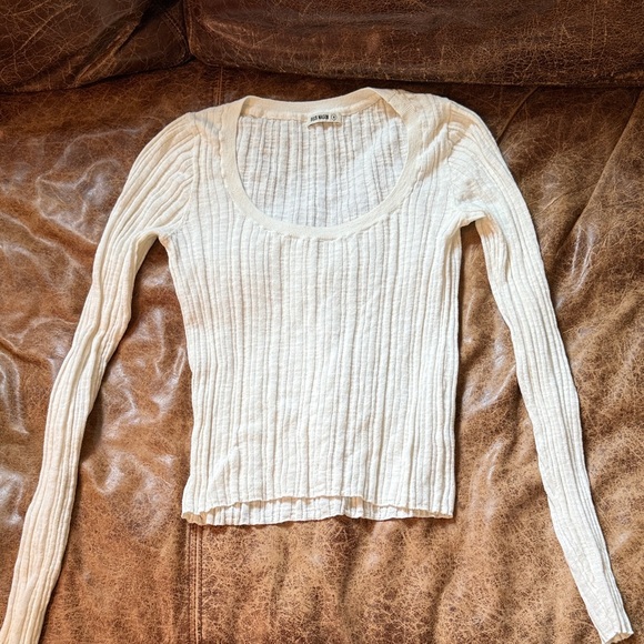 Buck Mason Off-White Ribbed Scoop Neck Sweater- M